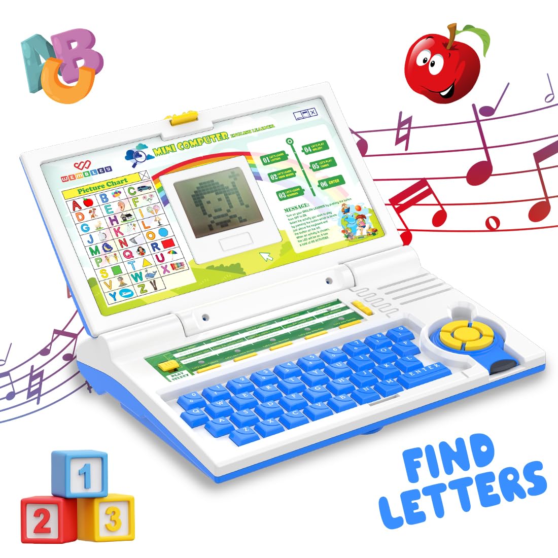 Wembley Educational Kids Laptop Learning Toy for 2-5 Years Boys Girls Computer Toys for 3 Years Fun Activity Learning Alphabet,Letter,Words,Games,Mathematics,Music,Logic Memory Tool - Blue