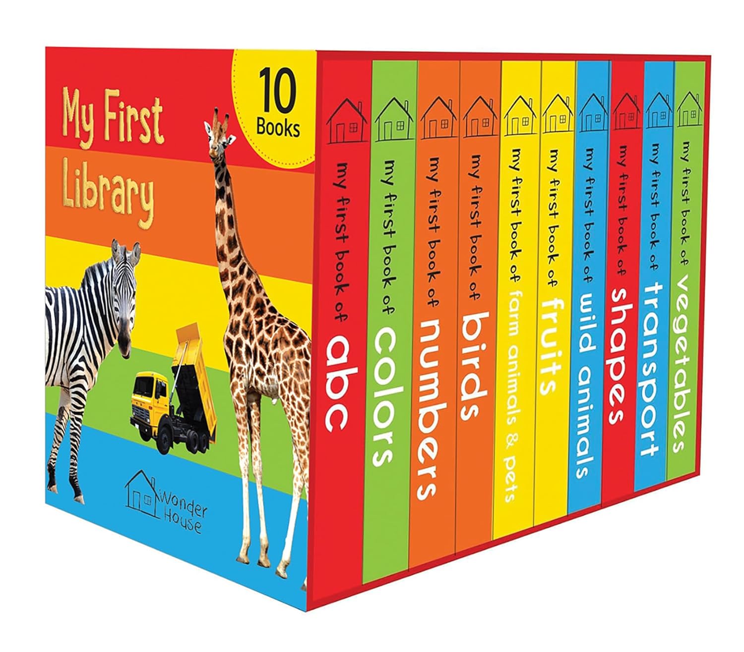 My First Library: Boxset of 10 Board Books for Kids (Pack 1) | Includes ABC, Numbers, Shapes, Colors, Wild Animals, Farm Animals & Pets, Birds, Fruits, Vegetables & Transport | Early Learning Board Books for Babies, Toddlers & Preschoolers | Ages 0-3 Years - Image 2
