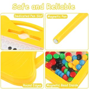 VGRASSP Educational Dot Magpad Drawing Board Toy for Kids - Montessori Learning with Magnetic Beads, 12 Double Sided Cards and Stylus - Color As Per Stock