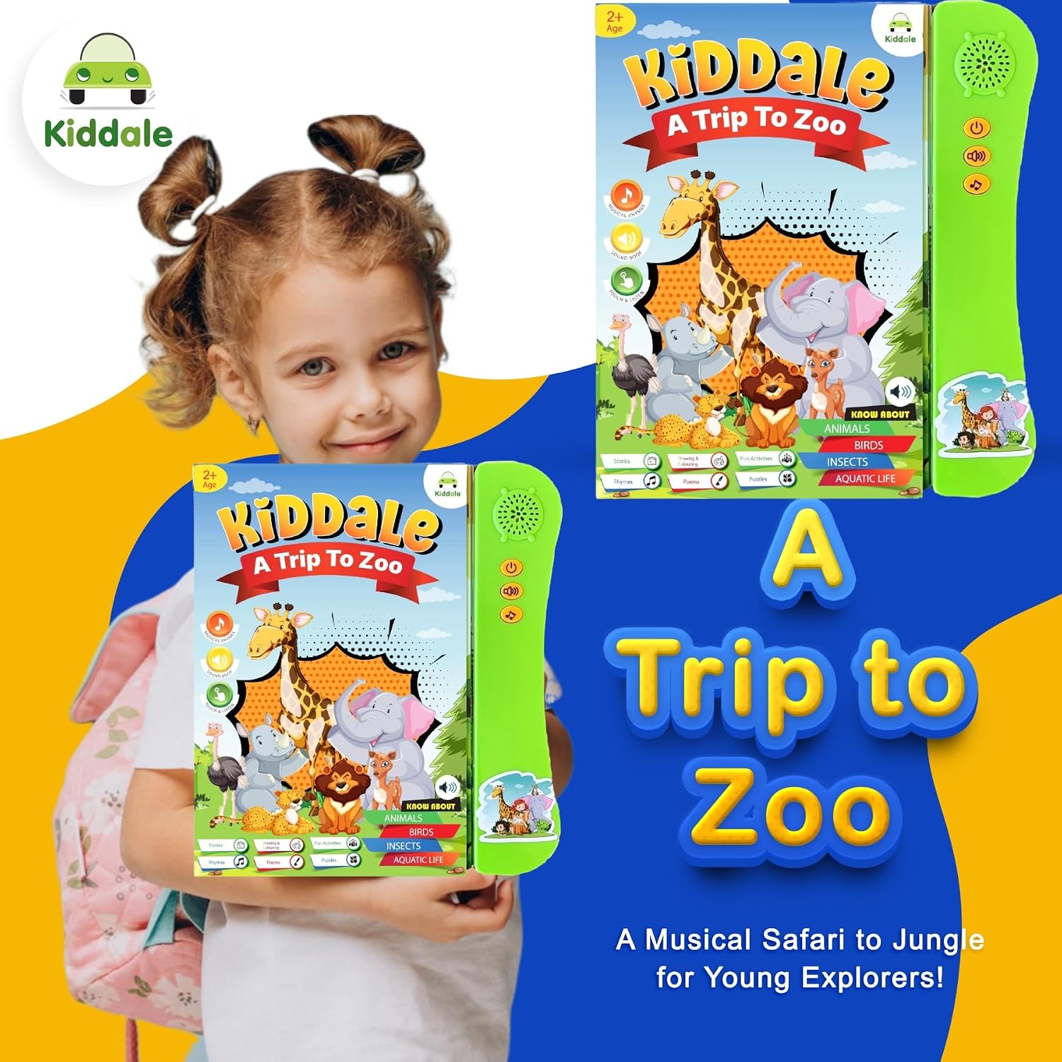 Kiddale Musical Animal Sounds Book for Kids| Wild, Farm, Ocean, Birds, Insects and Animals Young Ones| Interactive, Intelligent, E Learning Activity Book with Animal Songs|Gift for 1,2,3,4Year - Image 2